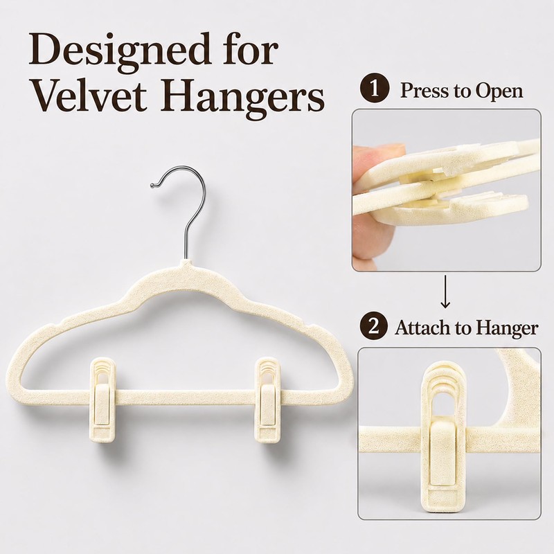 24 Pack Velvet Hanger Clips for Velvet Hangers, Beige