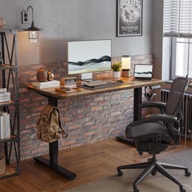 Standing Desk 47 x 24 inch, Electric Height Adjustable Desk with Splice Board, Stand Up Desk with Casters, Sit Stand Desk Computer Desk for Home Office, Black Frame/Rustic Brown Top