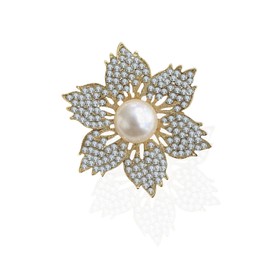 Brooches for Women,la luen Women's Gold Rhinestone Fake Pearl Flower Brooch for Women (Golden -B)