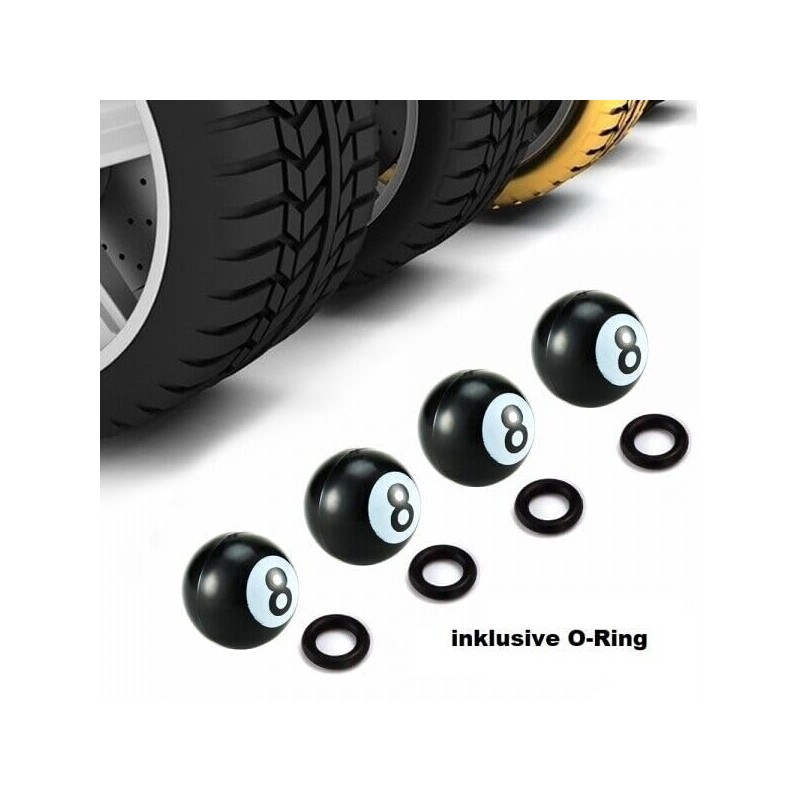 4 x Valve Caps Billiard 8 Ball Black Caps Car