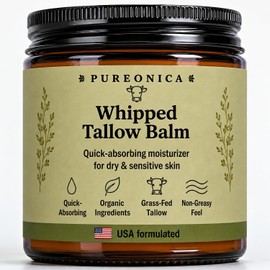 Grass Fed Beef Tallow for Skin and Face (4 Oz)- Tallow and Honey Balm for Face - Whipped Beef Tallow Cream for Deep Hydration, Non-Greasy & Fast Absorbing for Dry, Sensitive Skin, Oil-Free & Unscented