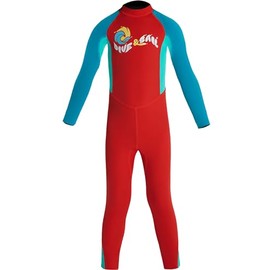 Maeau - Kids Wetsuit Girls Swimming Costume One-Piece Bathing Suit Boys Rash Guard Surfing Swimsuits Long Sleeves Swimwear UPF 50+ for Beach Red