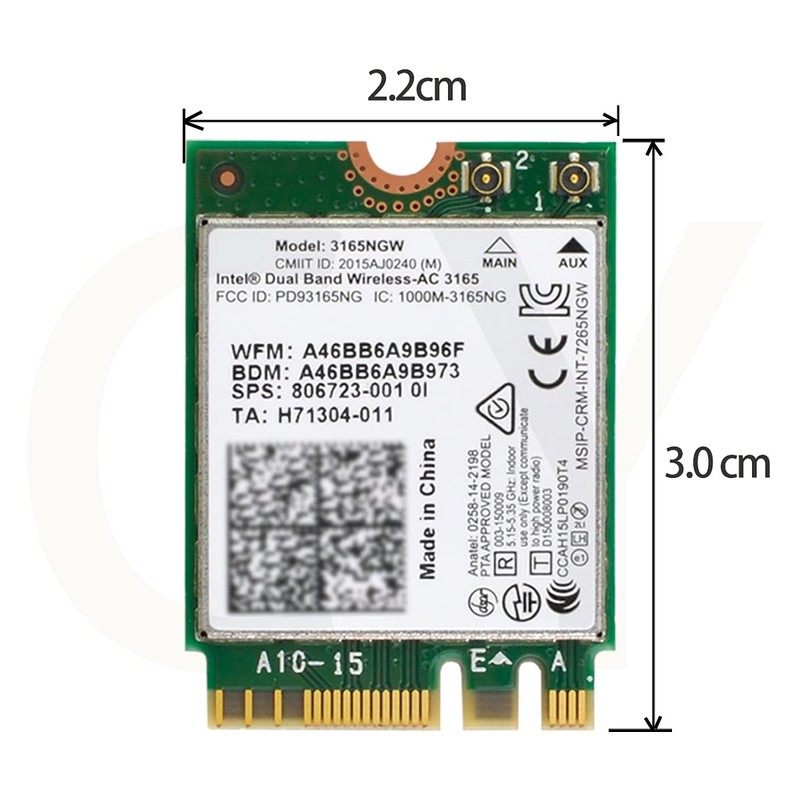 Cablecc Dual Band 2.4G 5Ghz 433Mbps 3165AC NGFF 802.11AC WiFi