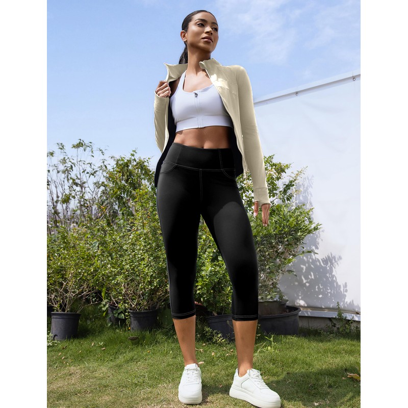 VOOVEEYA Capri Leggings for Women, High Waisted Yoga Pants with