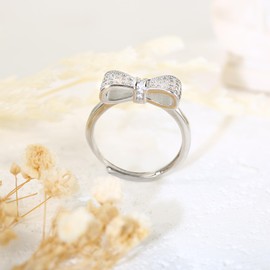 Bow Ring - Adjustable Silver Rings for Women, Adjustable Infinity Cross Bow Knot Engagement Promise Eternity Wedding Rings for Women, Womens Jewellery Gifts
