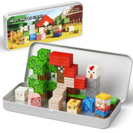 Magnetic Tiles Farm Animals Travel Toys, 35PCS Magnetic Blocks for Kids Ages 3-8, Portable STEM Building Cubes with Metal Storage Box, Toddler Learning Toys for Ages 3-5