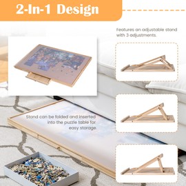 Tektalk Jigsaw Puzzle Table with Integrated Adjustable Stand/Bracket and Removable Cover, for Up to 1500 Pieces (with Integrated Adjustable Stand & Removable Cover)