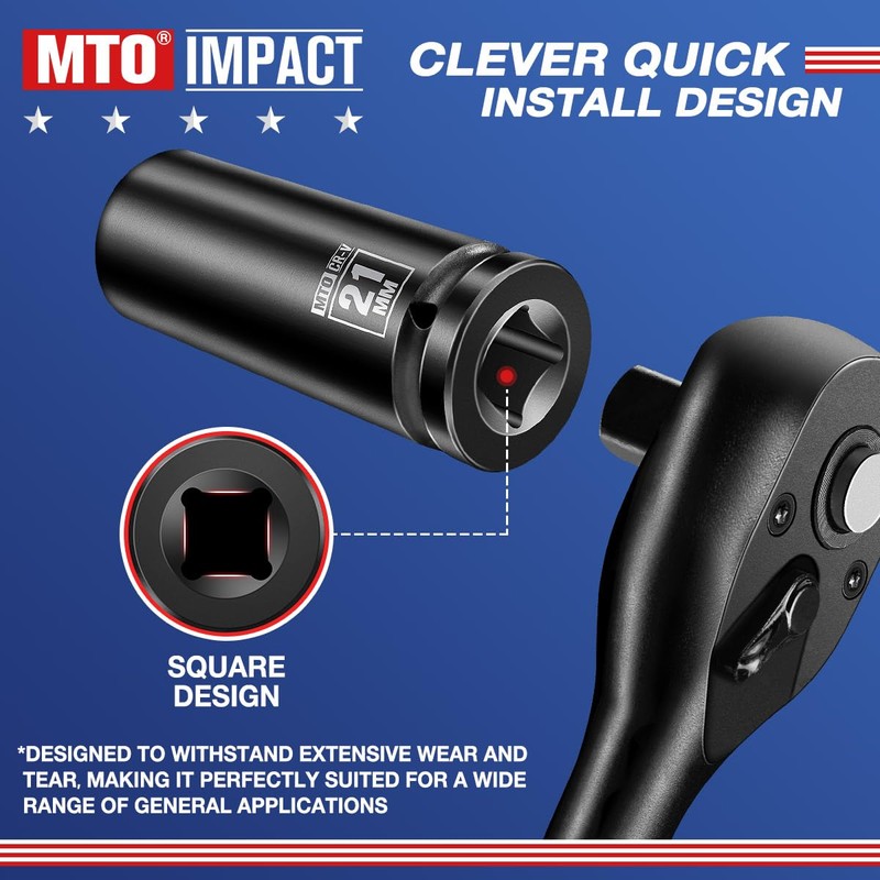 MTO 1/2" Drive 21mm Deep Impact Socket, 6-Point Metric Socket