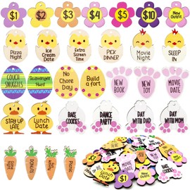 Medoore 30Pcs Easter Reward Tokens Easter Egg Tokens Easter Egg Fillers Wood Easter Reward Tokens with 30 Different Engraved Sayings 8 Different Colorful Designs for Easter Party Favors