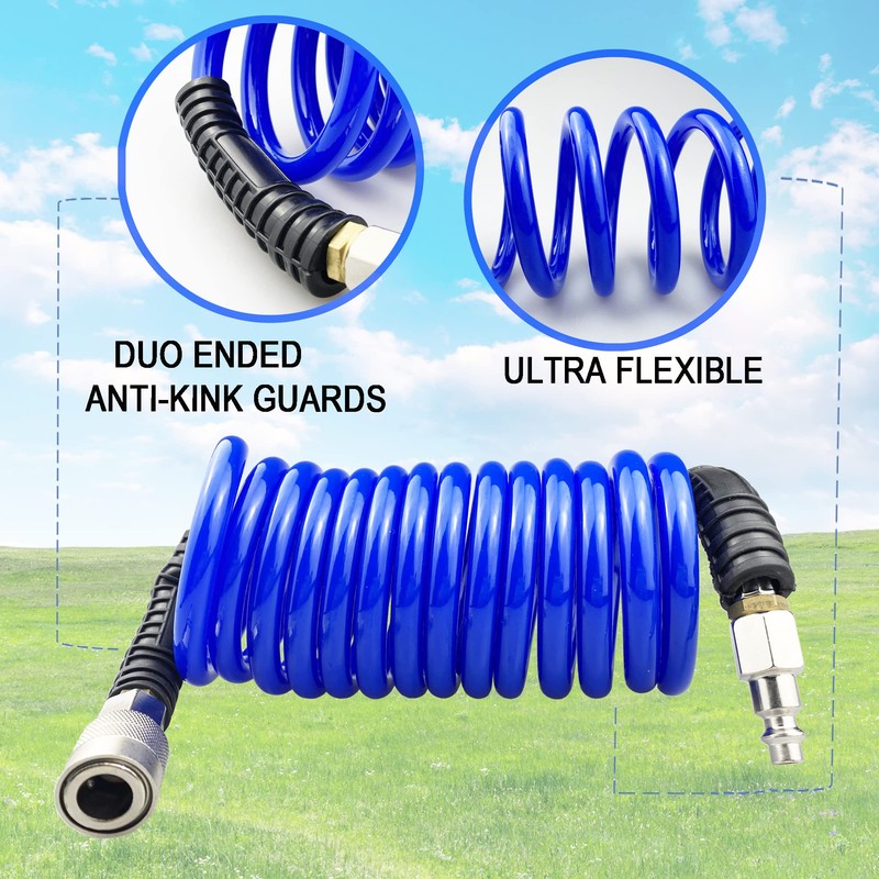 Darnassus Polyurethane Recoil Air Hose, 1/4" Inner Diameter,10 Feet Blue