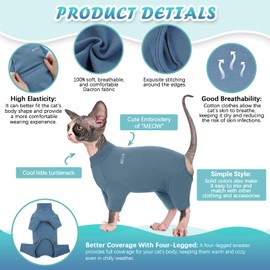 Hjyokuso Cat Clothing, Cat Jumper, Sphynx Jumper with Four Legs, Cat Body After Surgery, Cat Clothing, Jumper for Cats, One Piece Jumper for Sphynx, Cornish Rex, Devon Rex, Peterbal