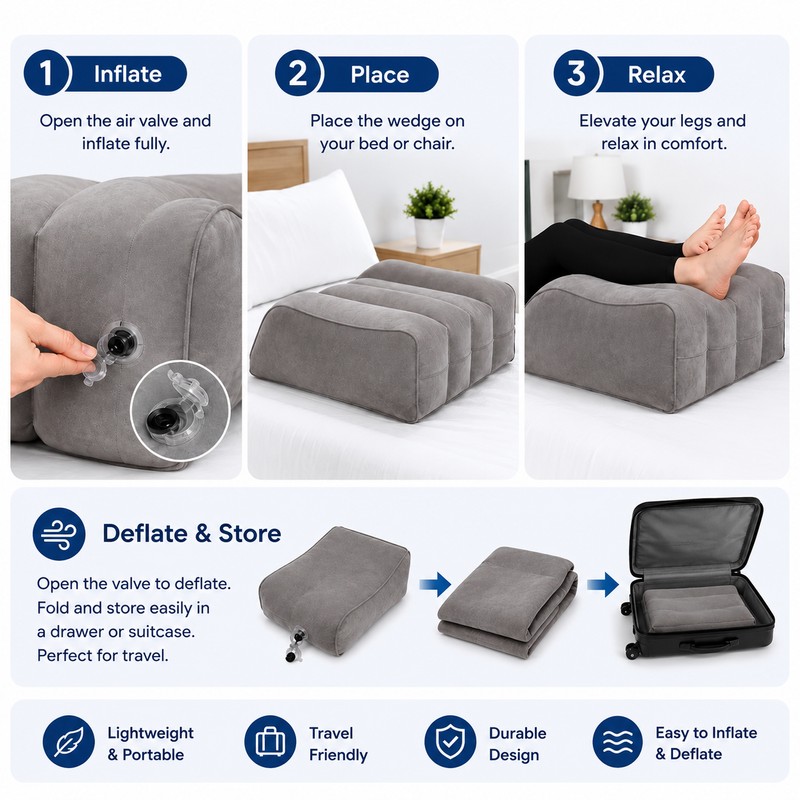 Inflatable Leg Elevation Pillow for Bed and Chair – Adjustable