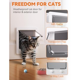 LIBBEPET Cat Door Interior Door, Indoor Cat Doors, Large Pet Doors for Cats Up to 18 lbs(Outer Size 9.3" x 10.6"), Upgraded 4 Way Locking Kitty Door for Interior & Exterior Doors, Easy to Install