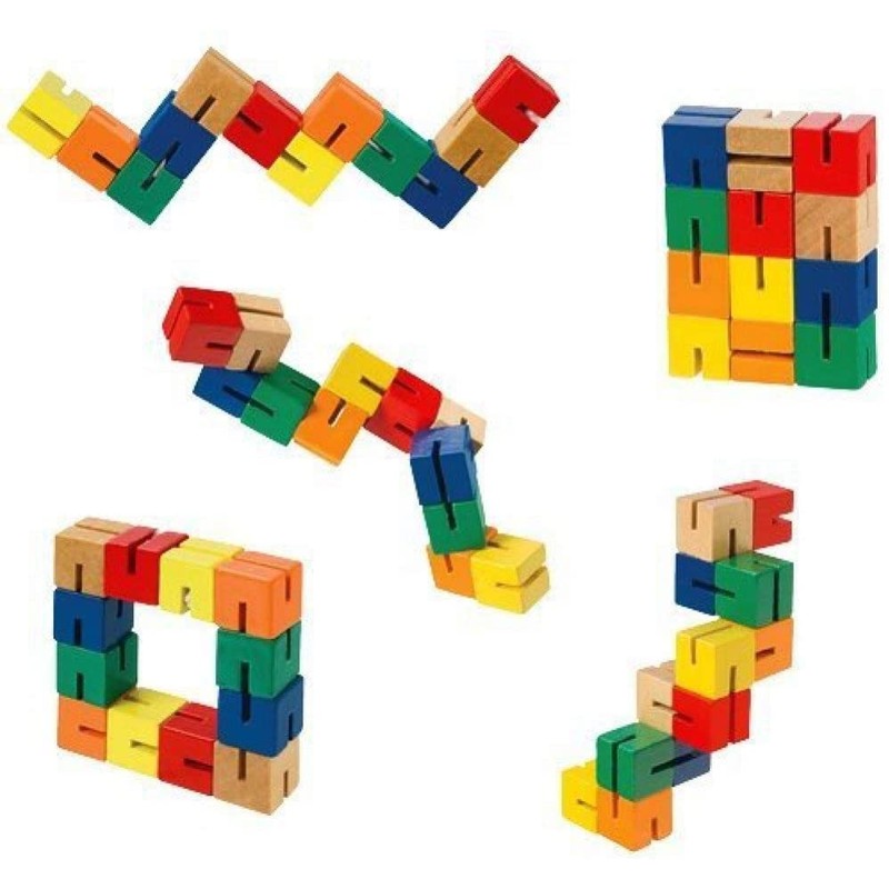 Wooden Twist Cubes, Colorful Mind Game, Stretch, Twist, and Lock