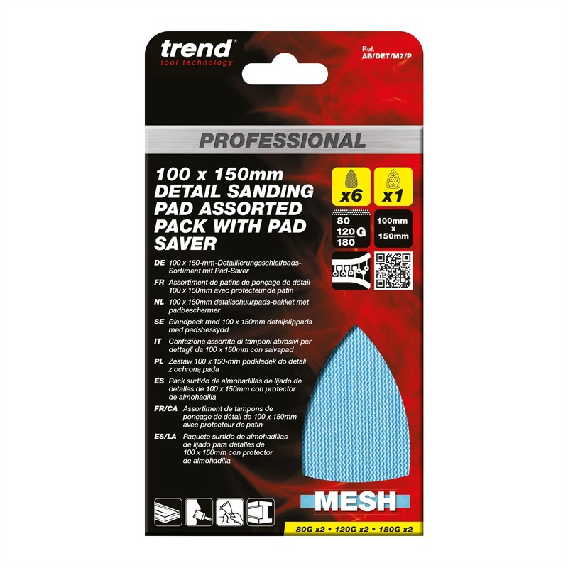Trend Professional 100 x 150 mm Detail Sanding Pads, 80/120/180