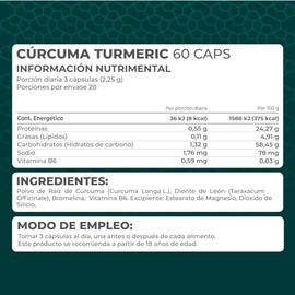PRONAT | Cúrcuma Turmeric, Suplemento Alimenticio, 60 cápsulas de 750 mg