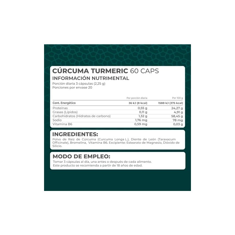 PRONAT | Cúrcuma Turmeric, Suplemento Alimenticio, 60 cápsulas de 750