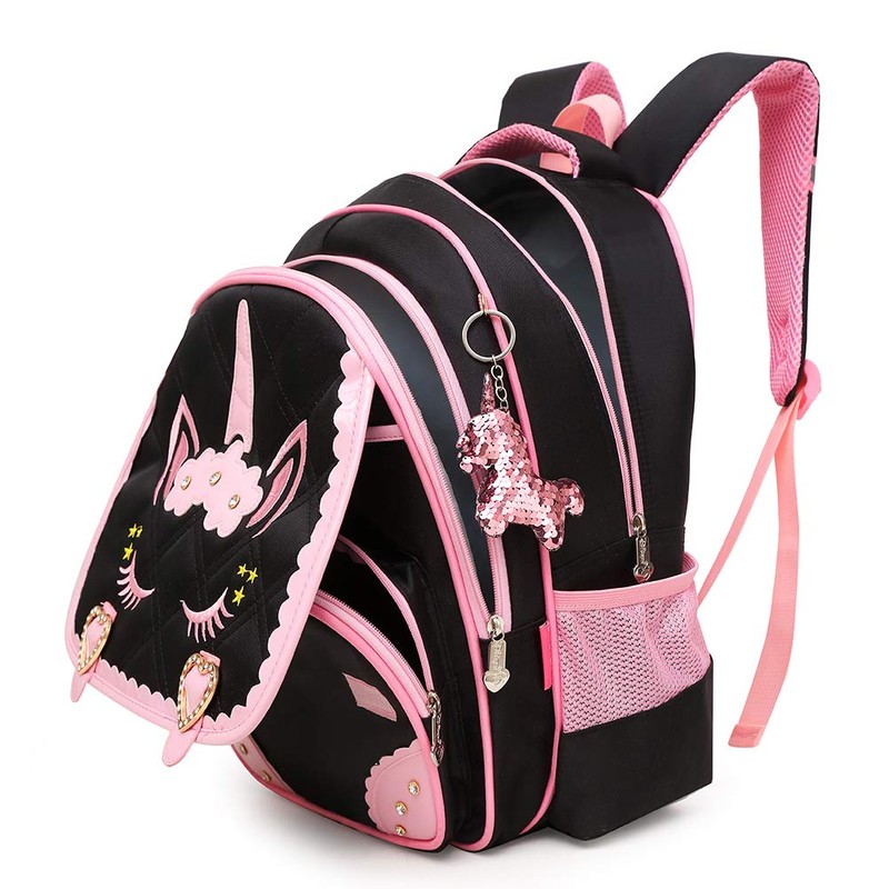 Moonmo Cute Unicorn Face Diamond Bling Waterproof Pink School Backpack