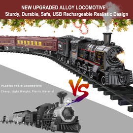 Electric Train Sets for Boys Girls Metal Alloy Christmas Trains Toys Steam Locomotive, Passenger Carriages, Tracks, Light & Sounds Rechargeable Birthday Gifts for Kids 3 4 5 6 7 8 + Years Old Red …