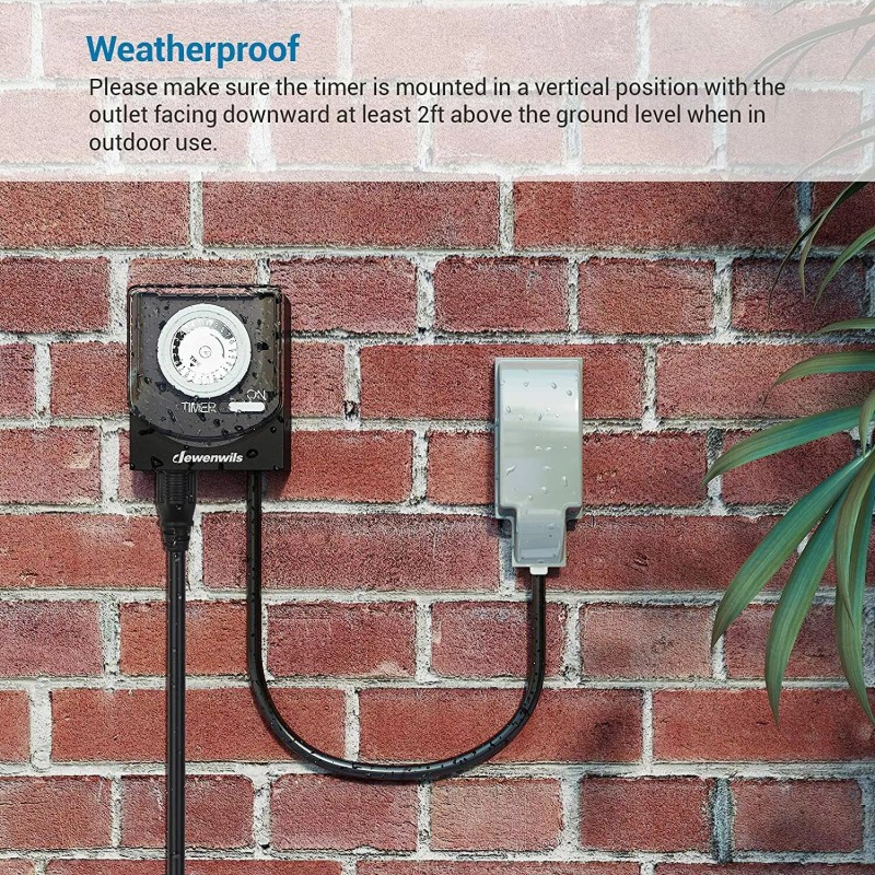 DEWENWILS Outdoor Electrical Outlet Timer Switch Plug in Waterproof Light