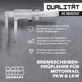MIB Brake Disc Caliper Precise Brake Disc Test Gauge 80 mm Measuring Tool for Measuring Gauge Caliper Calliper Metal Stainless Steel Vernier 1/10 mm Matte Chrome-Plated Reading Area