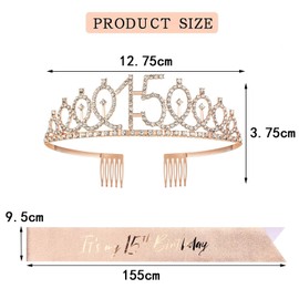 15th Birthday Crown and Sash, 15th Birthday Decorations for Girl 15 Years Old Girl Birthday Gifts 15th It's My 15th Birthday Happy 15th Birthday Party Favor Supplies