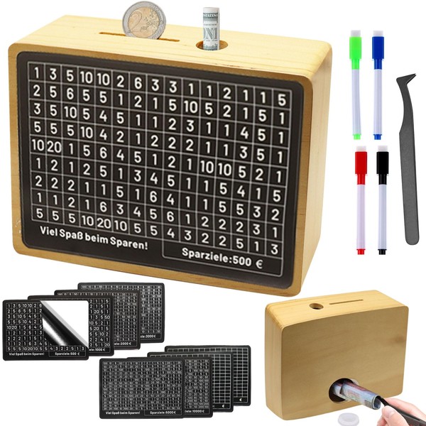 Wooden Money Box with Counter, Money Box with Numbers Checks,