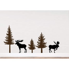 Pine Tree Branches Forest Moose Winter Silhouette Wall Decal Sticker Nature Woods Scene