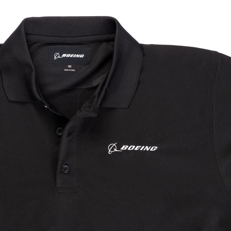 Boeing Signature Logo Mesh Tech Polo Shirt, Black, XXL