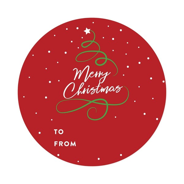 Andaz Press Christmas Round Circle Gift Sticker Labels, Red Green Calligraphy Tree, Merry Christmas, to from, 40-Pack, Envelope Stationery Seals