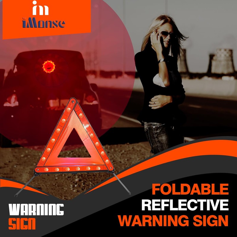 iMonse Warning Safety Triangle Kit, Emergency Roadside Warning Reflective Triangle