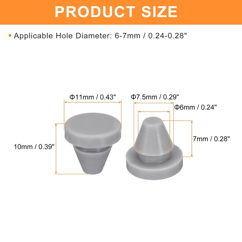 Uxcell 25Pcs Silicone Plugs, Grey Hole Stoppers, 6-7mm Hole Size,