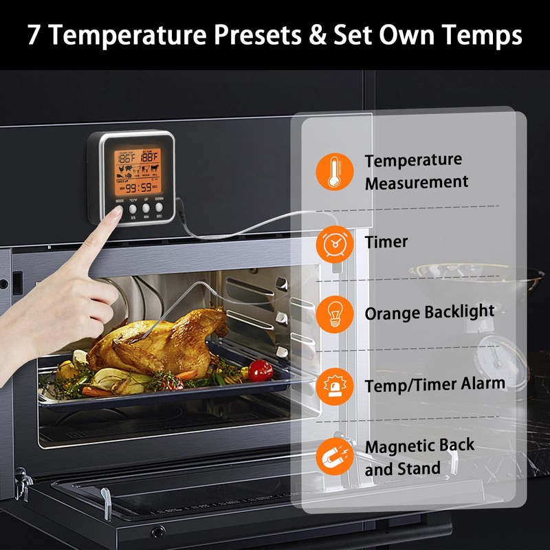 Digital Meat Thermometer for Oven, Food Thermometer with Large LCD,