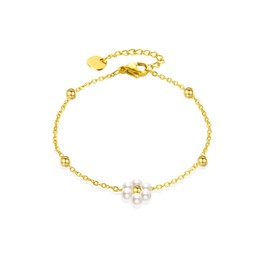 Gold Beaded Bracelet for Women Pearl Beads for Bracelets Dainty Pearl Flower Bracelet for Women Girls Jewelry Gifts
