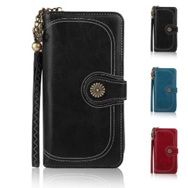 Cartera para Mujer Gran Capacidad, Trifold Clip Monedero para Tarjeta con Cremallera de Crédito,Cartera Mujer de Cuero PU,para Dinero en Efectivo y Monedas y Tarjetas (Negro)