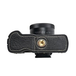 G100K Case, BMAOLLONGB Handmade PU Leather Half Camera Case Bag Cover Bottom Opening Version for Panasonic Lumix G100K with Neck Strap (Black)