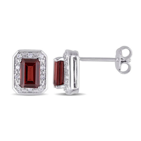 1.50 Carat (ctw) Garnet Emerald-Cut Solitaire Stud Earrings in Sterling
