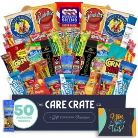 Men's Encouragement Hearty Snack Box (50 Piece Variety Gift Basket Care Package) Jerky, Nuts, Chips, Pretzels & More - The Care Crate Co.