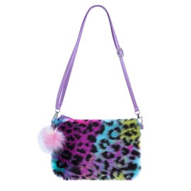 Women Girls Kids Fluffy Fuzzy Bag Plush Tie Dye Rainbow Crossbody Purse Wallet