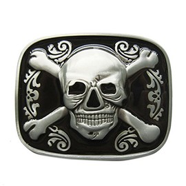 Urban Backwoods Crossed Bones & Skull Belt Buckle for Interchangeable Belt Buckle, black