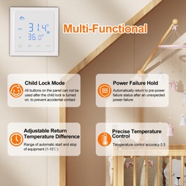 Weytoll Room Thermostat, Smart Thermostat 16A, for Water Underfloor Heating, Temperature Controller, Wall Thermostat, Digital Flush-Mounted Thermostat, Digital Thermostat Room Thermostat Underfloor