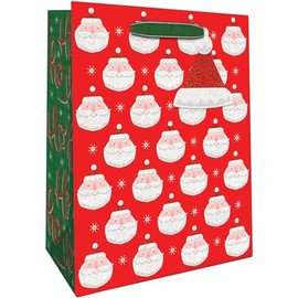 Jillson Roberts Large Christmas Gift Bags with Holographic Accents & Spot Gloss, Chic Santa (12 Count)