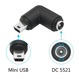 4Pcs DC 5.5mm x 2.1mm to Mini USB Adapter, 90 Degree Right Angle DC 5521 Female to Mini USB Male Plug Convert Connector 5V Power Supply Adapter