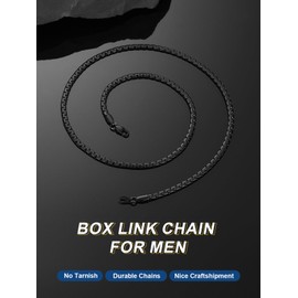 Flat Chain Male Necklace 24inch Stainless Steel Black
