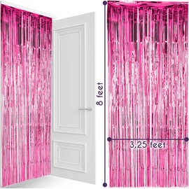 Pink Tinsel Curtain Party Backdrop — Party Decorations, Tinsel Foil Fringe Curtains, Tinsel Backdrop for Birthday, Graduation, Engagement Bridal, Shower Bachelorette, Baby Shower Party Decorations