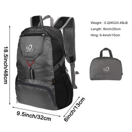 Waterfly Hiking Backpack, Ultralight Outdoor Backpack Foldable Waterproof Multifunctional Daypack for Cycling Travel Climbing Sports, 20 Litres, grey
