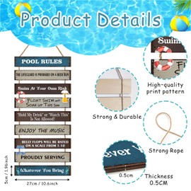 HPNIUB Funny Home Swimming Pool Rules Sign,Rustic Farmhouse Outdoor Enjoy Regulations Hanging Plaque Wall Bath for Bathroom Pool Backyard Summer House Beach Patio Party Decor 9pcs(27*5cm/10.6*1.9inch)