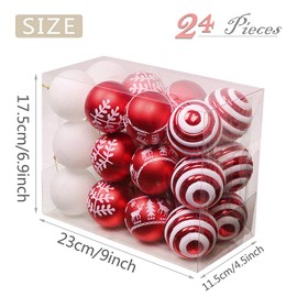 Valery Madelyn 24pcs 6cm Shatterproof Christmas Baubles,Traditional Red and White Christmas Ball Ornaments for Christmas Tree Decorations