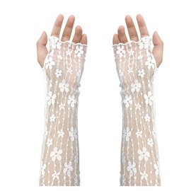 Umeloeo Lace Arm Cover Gloves for Women, Fingerless Long Gloves, UV-Cut UV Gloves, Stylish Floral Pattern, Lightweight, Sun Protection, UV Ray Countermeasure, Cold Protection, Driving, Wedding, Summer