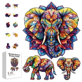 GLOBLELAND 200 Pieces Mandala Elephant Puzzle Wooden for Toddlers Learning Animal Elephant Puzzles Colourful Unique Shaped Puzzles Birthday Gifts for Preschool Learning